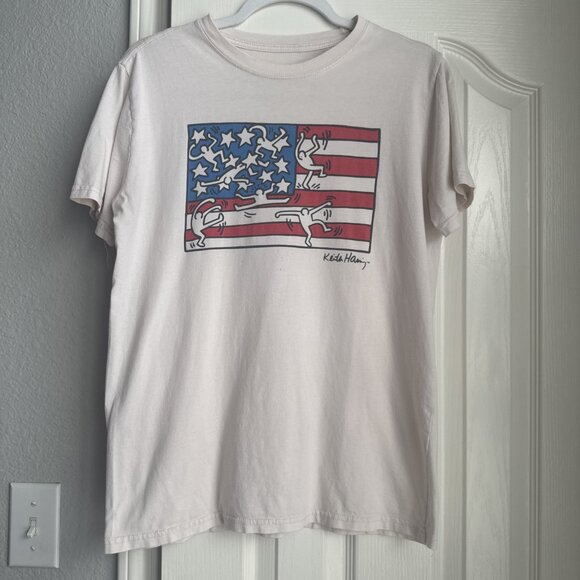 Keith Haring American Flag T-Shirt Cream Adult Small/medium Cotton Pop Art - Picture 1 of 5